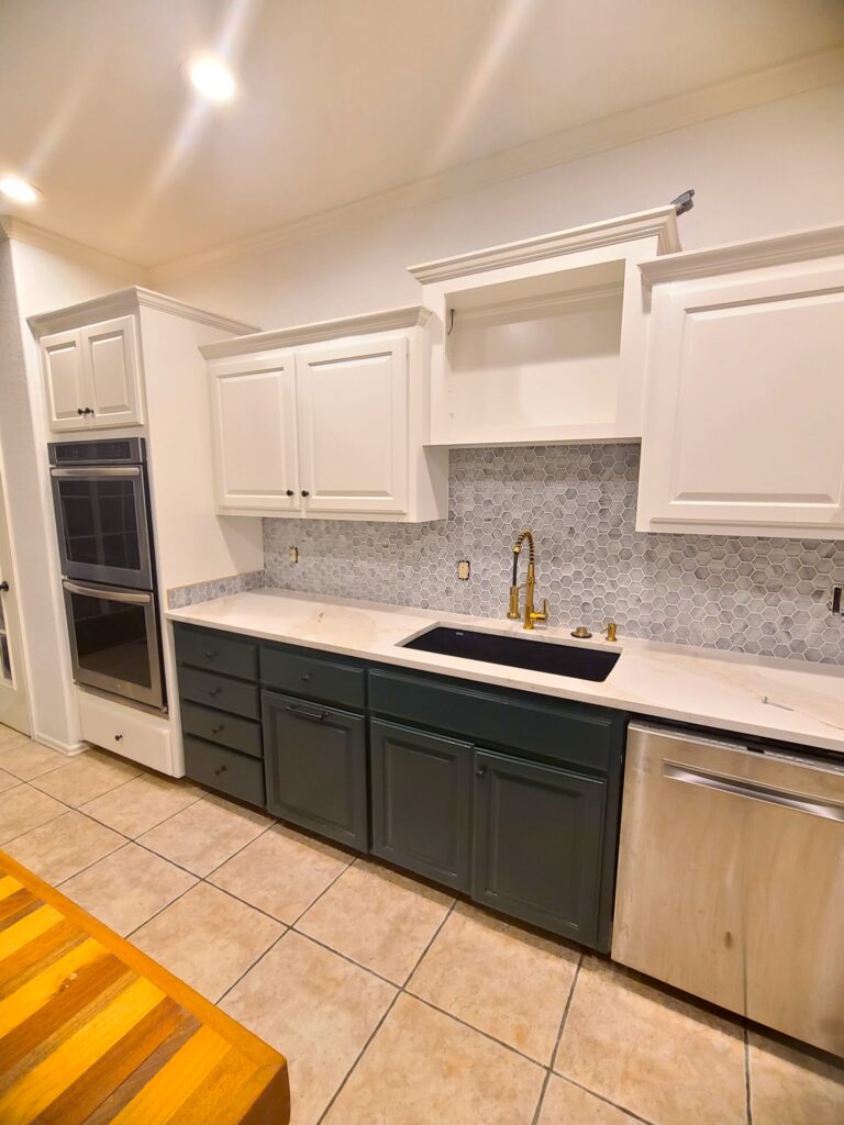 20230324_194433-scaled Kitchen with white cabinets on the top and dark gray cabinets on the bottom in Seattle, WA